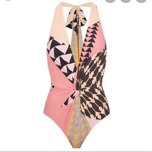 Self Portrait Deco Printed V Neck Swimsuit